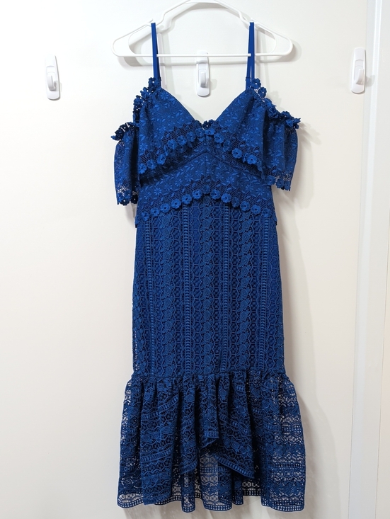 Three Floor Dresses & Skirts - Three Floor Royal Blue Enfold Lace Midi Dress Size 4